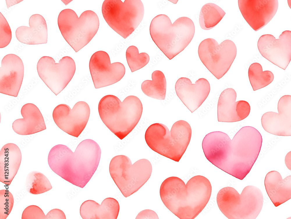 Seamless Watercolor Heart Pattern in Soft Pink and Red Shades Seamless Watercolor Heart Pattern in Soft Pink and Red Shades