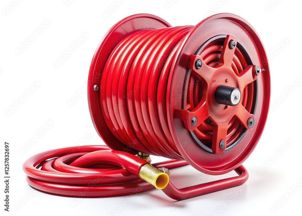 Obraz premium Bright and Colorful Red Plastic Hose on Reel
