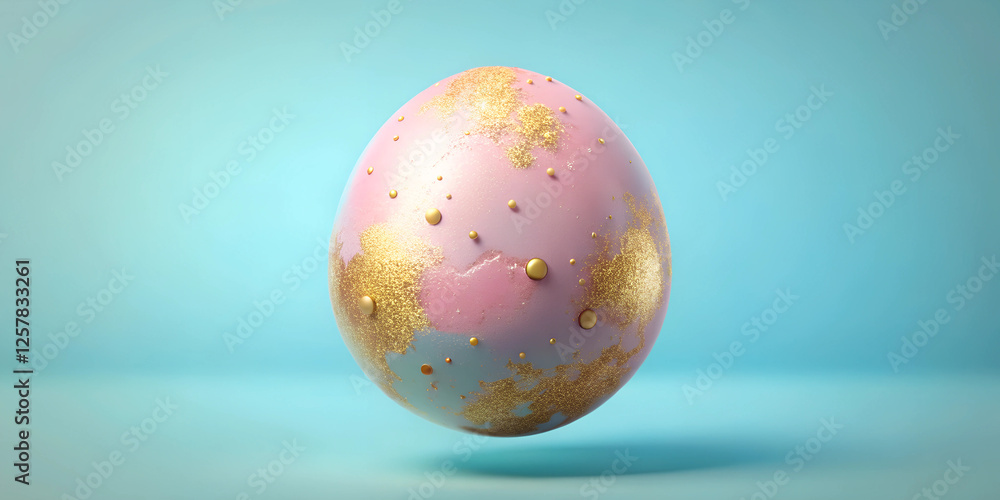 Stunning pink Easter egg with gold accents hovering against a light blue background for the Easter concept
Stunning pink Easter egg with gold accents hovering against a light blue background for the Easter concept