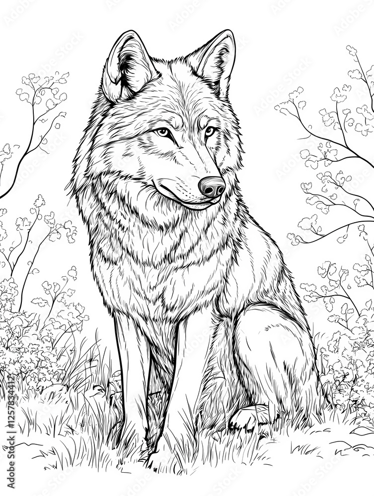 Obraz premium Black and white line art of a wolf