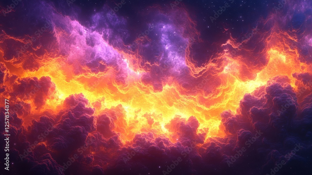 Fiery Nebula, Cosmic Clouds, Space, Background, Fantasy Fiery Nebula, Cosmic Clouds, Space, Background, Fantasy