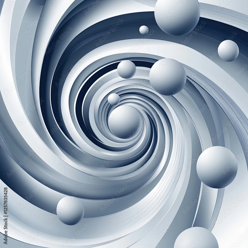 Obraz premium Abstract spiral vortex with spheres, depth effect