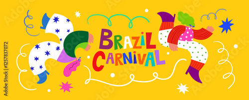 Beautiful holiday vector illustration with dancing people. Design for holiday celebration, Brazil Carnival