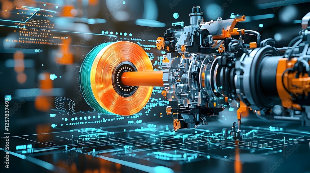Fototapeta premium Closeup shot of a high speed industrial extrusion machine rolling out plastic film at rapid pace showcasing the advanced technology and mechanics involved in modern manufacturing processes