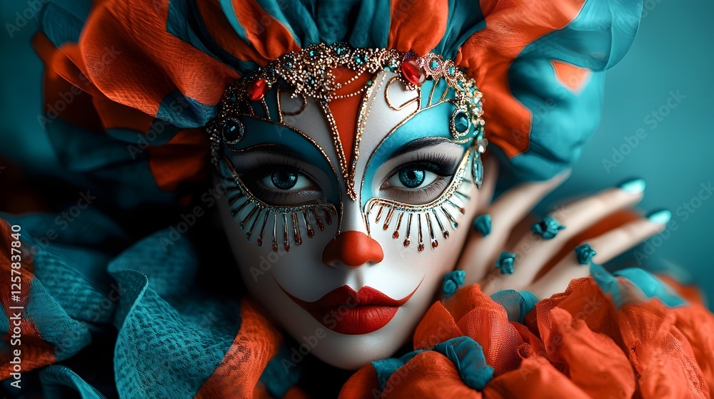 Fototapeta premium Vibrant and extravagant carnival themed costumes featuring dazzling garments elaborate masks and headdresses and sparkling accessories and jewelry