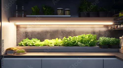 Wallpaper Mural Modern kitchen with integrated indoor herb and lettuce garden under LED grow lights Torontodigital.ca