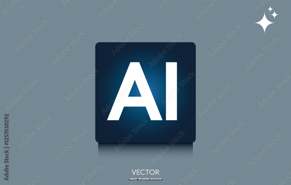 Minimalistic AI icon with glare effect on dark background. Artificial intelligence icon background for branding and web design Minimalistic AI icon with glare effect on dark background. Artificial intelligence icon background for branding and web design