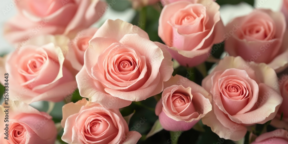 Fototapeta premium A delicate arrangement of pink roses, suitable as a romantic or celebratory gift.