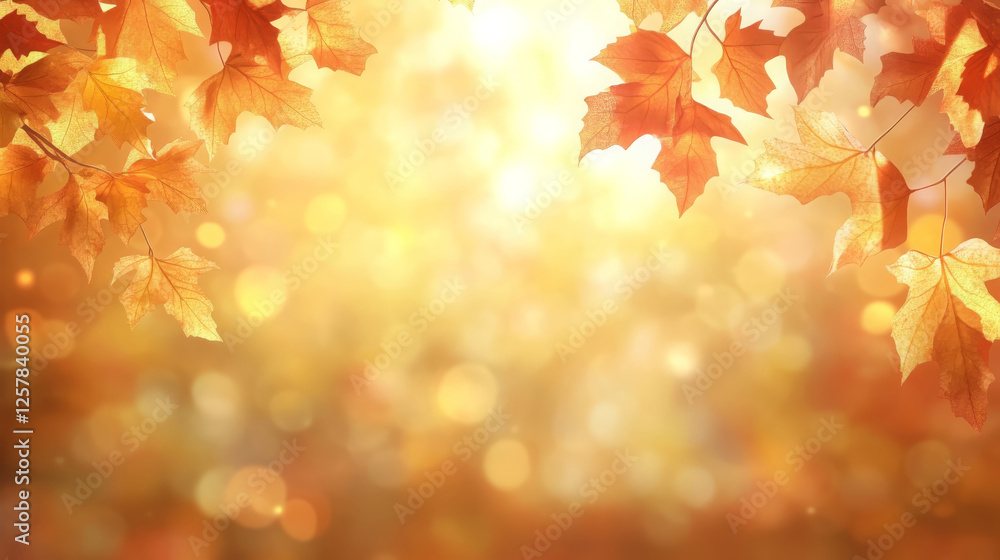 Golden autumn leaves create warm, inviting backdrop with bokeh effect, evoking feelings of nostalgia and tranquility. soft focus enhances beauty of season Golden autumn leaves create warm, inviting backdrop with bokeh effect, evoking feelings of nostalgia and tranquility. soft focus enhances beauty of season