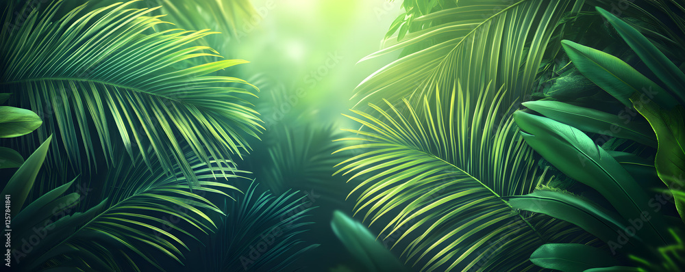 Lush Tropical Paradise Palm Leaves Background Image Vibrant Green Foliage in Sunlight Lush Tropical Paradise Palm Leaves Background Image Vibrant Green Foliage in Sunlight
