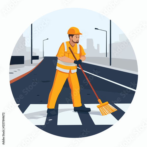 Illustration Street cleaner. Man with a broom. Janitor.