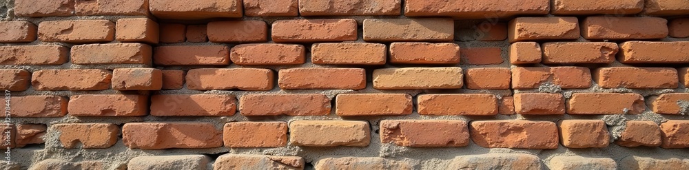 Fototapeta premium Ancient brick structure, mortar eroded, revealing bricks, building, deserted