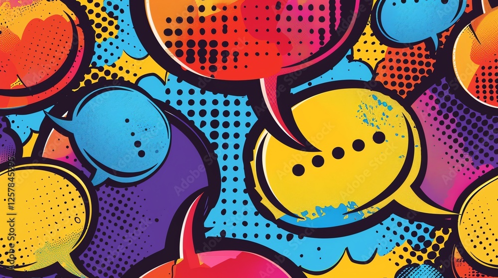 Fototapeta premium A colorful, abstract background of speech bubbles in a comic book style.