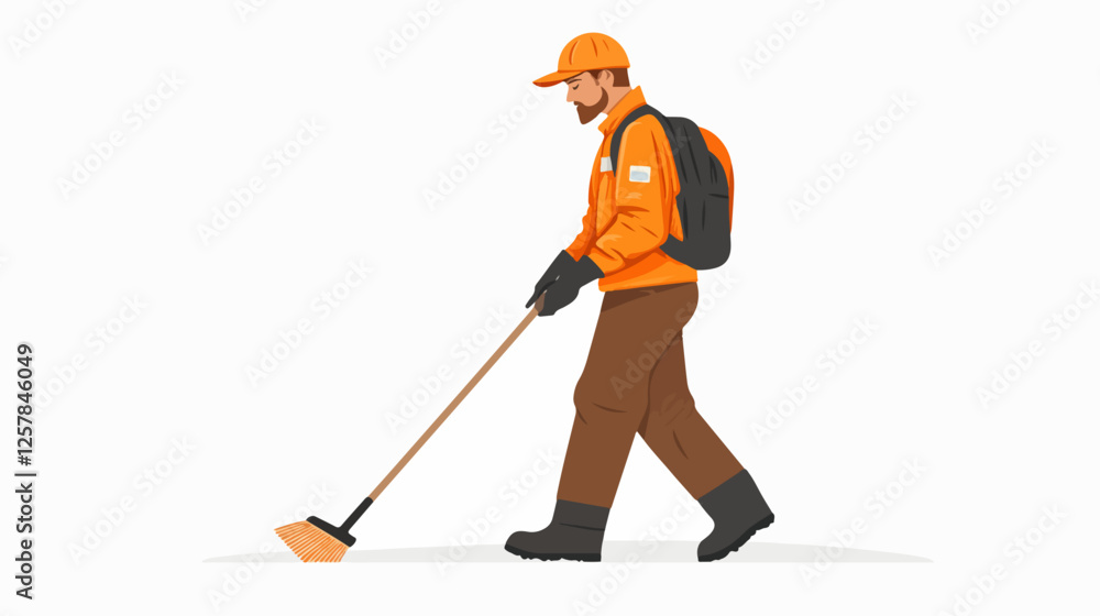 Obraz premium Illustration Street cleaner. Man with a broom. Janitor.