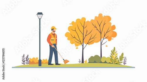Illustration Street cleaner. Man with a broom. Janitor.