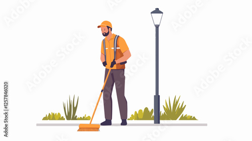 Illustration Street cleaner. Man with a broom. Janitor.