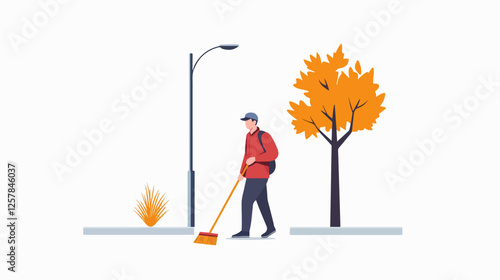 Illustration Street cleaner. Man with a broom. Janitor.