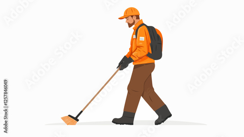 Illustration Street cleaner. Man with a broom. Janitor.