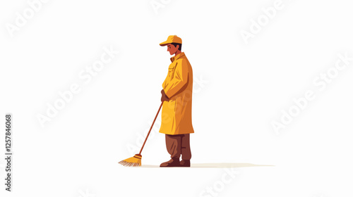 Illustration Street cleaner. Man with a broom. Janitor.