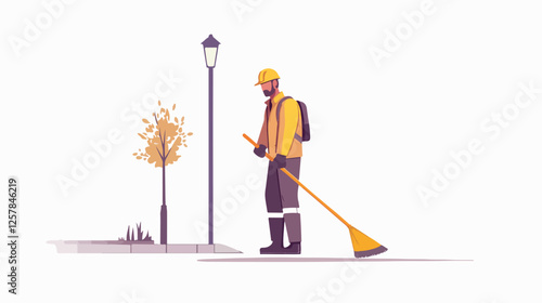 Illustration Street cleaner. Man with a broom. Janitor.