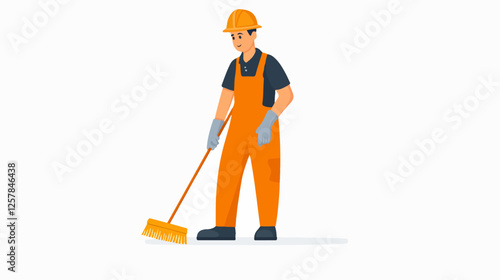 Illustration Street cleaner. Man with a broom. Janitor.