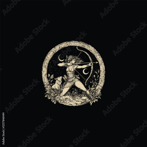 Artemis Goddess of nature greek mythology design vector template logo t-shirt illustration