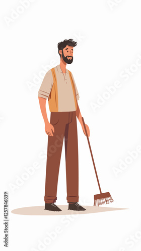Illustration Street cleaner. Man with a broom. Janitor.