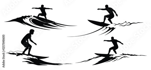 Wallpaper Mural A Surfing with Surfboard  Vector Art and  silhouette on a white background  Torontodigital.ca