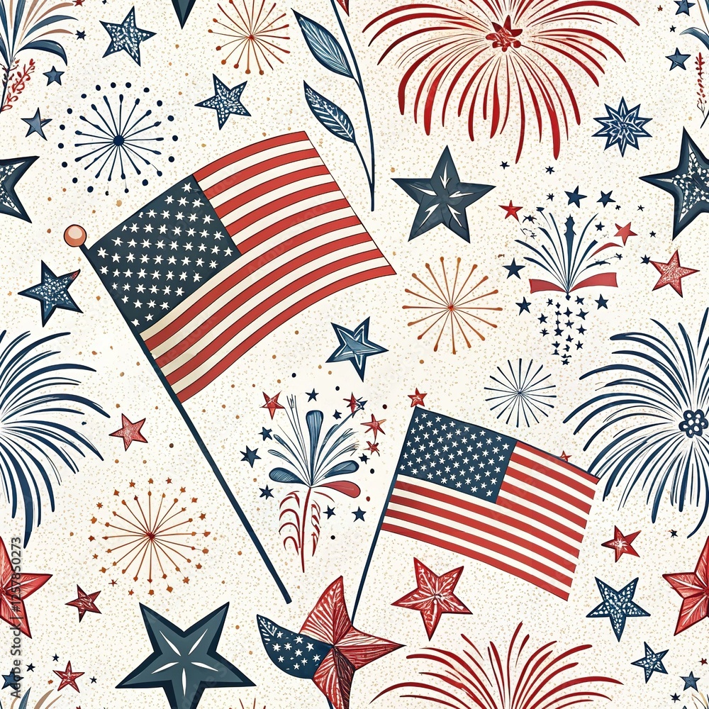 Obraz premium Minimalist Fourth of July Landscape Illustrations - Patterned Backgrounds