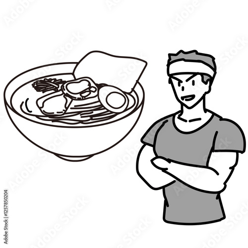 ラーメン職人とラーメン_白黒