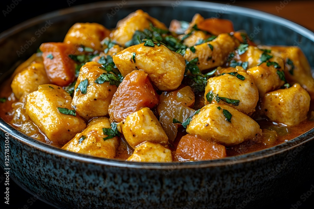 Rustic Chicken Stew with Vegetables and Fresh Herbs in a Ceramic Bowl Rustic Chicken Stew with Vegetables and Fresh Herbs in a Ceramic Bowl