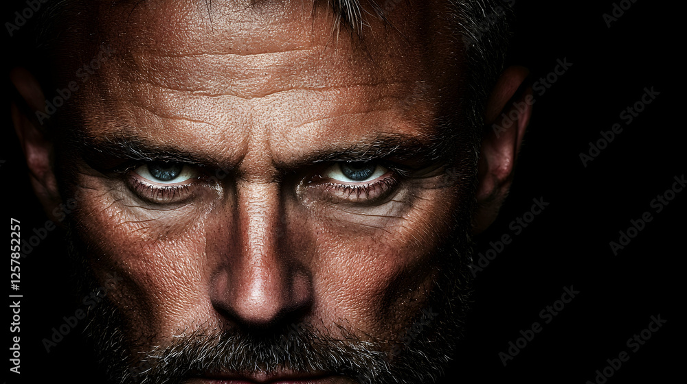 Obraz premium Intense Man's Close-up Portrait, Dark Background