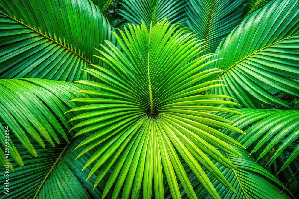 Drone's eye view: Intricate palm leaf patterns, a vibrant tropical abstract. Drone's eye view: Intricate palm leaf patterns, a vibrant tropical abstract.