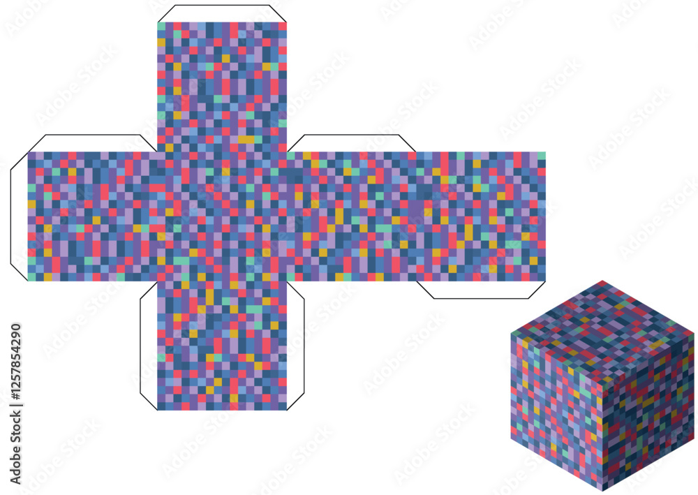 Obraz premium A colorful isometric vector illustration of pixelated cubes and blocks arranged in a playful, geometric pattern. Perfect for retro-style video games, creative designs, or crafting concepts
