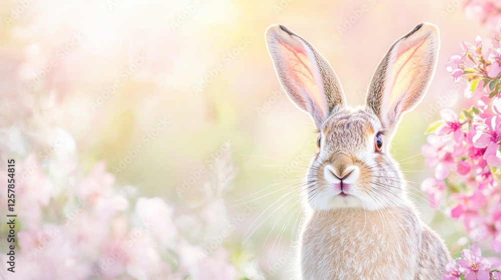 Obraz premium Bunny in Spring Blossoms Easter greeting card
