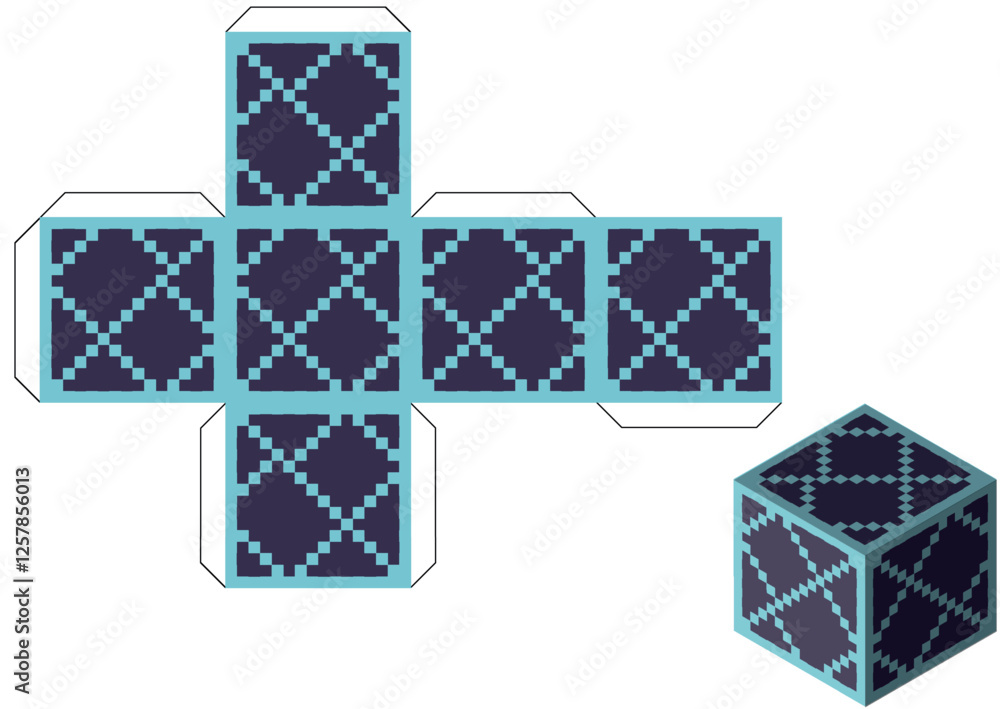 Fototapeta premium A colorful isometric vector illustration of pixelated cubes and blocks arranged in a playful, geometric pattern. Perfect for retro-style video games, creative designs, or crafting concepts