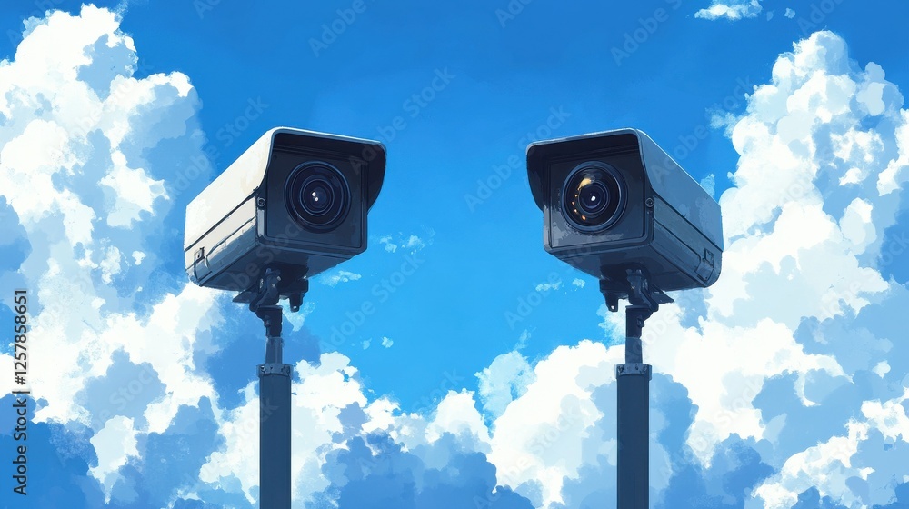 Double security cameras on blue sky background Double security cameras on blue sky background