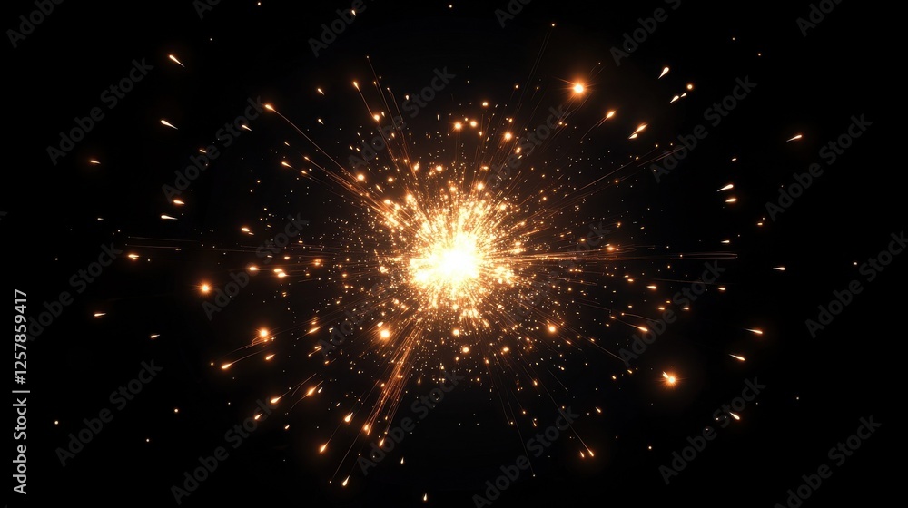 Firework sparkling with lights, fireworks on night or evening sky. Explosion for festival, festive moods. New Year celebration holidays. Bright and shiny decoration. Vector sparkle and glittering ray