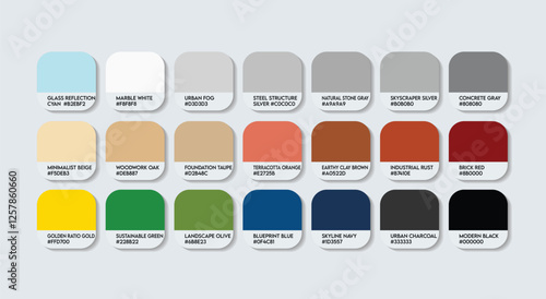 Architect Color Guide Palette with Color Names. Catalog Sample Architects with RGB HEX codes and Names. Architect Colors Palette, New Architect Color Palette, Fashion Trend Architect Color Palette