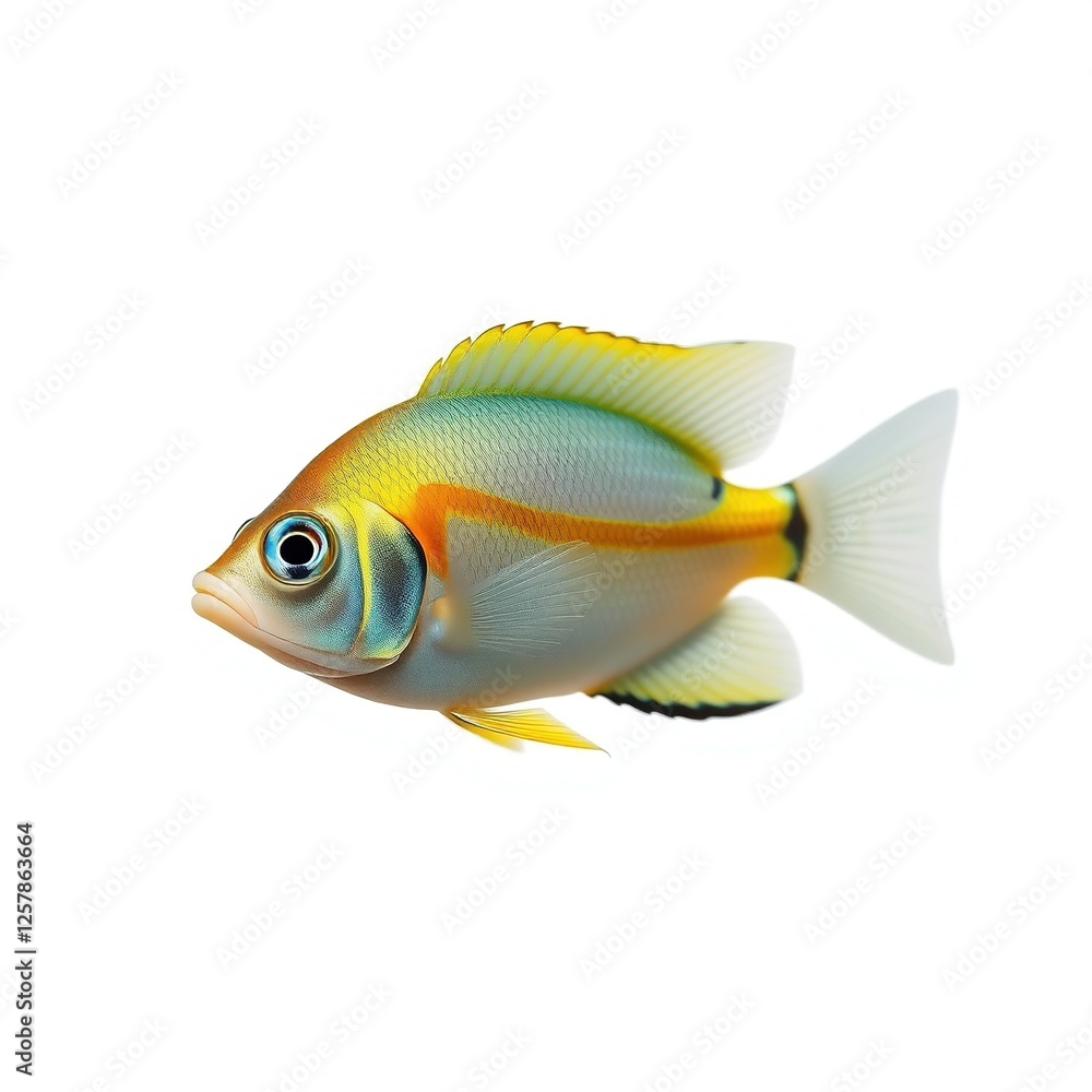 Yellow-Banded Gourami: A Splash of Color Amidst Pristine White Yellow-Banded Gourami: A Splash of Color Amidst Pristine White