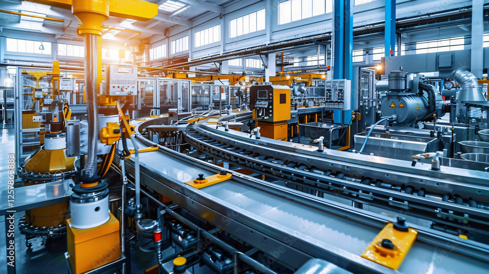 A large food industry factory with sophisticated machines and production lines in action, emphasizing the scale and precision of the machinery, all in a clean, organized environment. A large food industry factory with sophisticated machines and production lines in action, emphasizing the scale and precision of the machinery, all in a clean, organized environment.