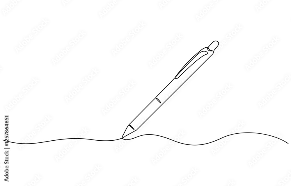 Fototapeta premium Continuous one line drawing writing pen isolated minimalist linear illustration, Continuous one line drawing of vintage pen. Vintage pen line art vector.