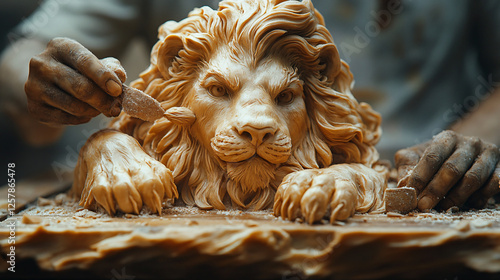 a sculpture of a lion