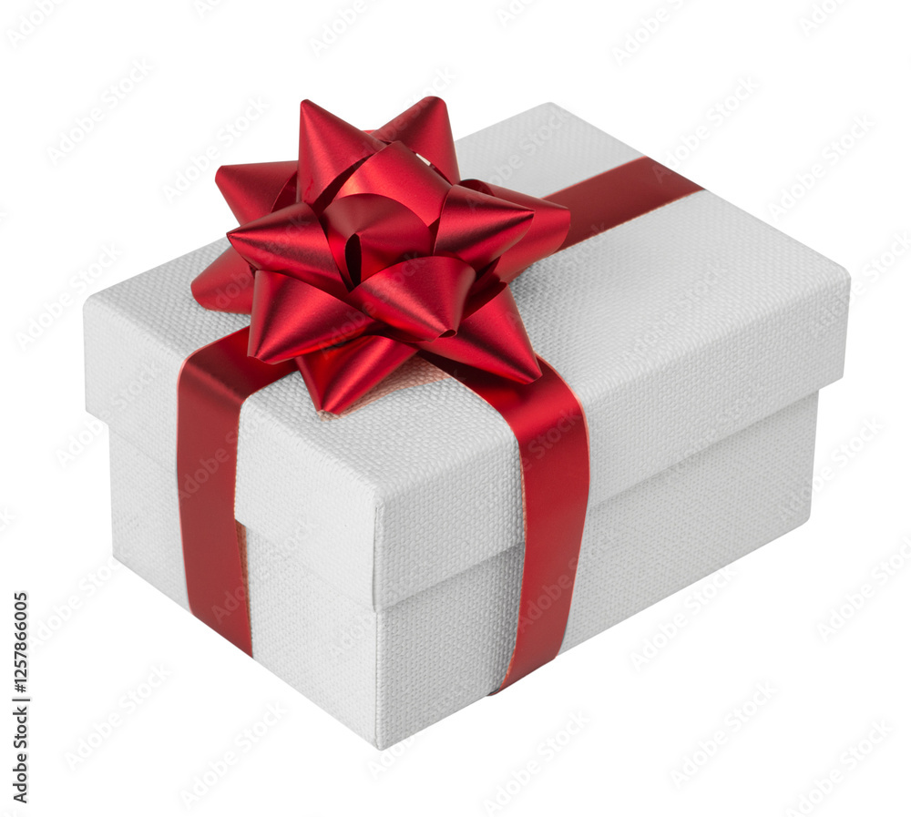 Obraz premium White gift box with red decorative bow