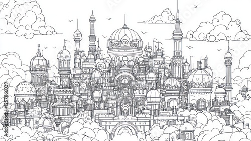 Cloud City Skyline Fantasy Architecture Illustration