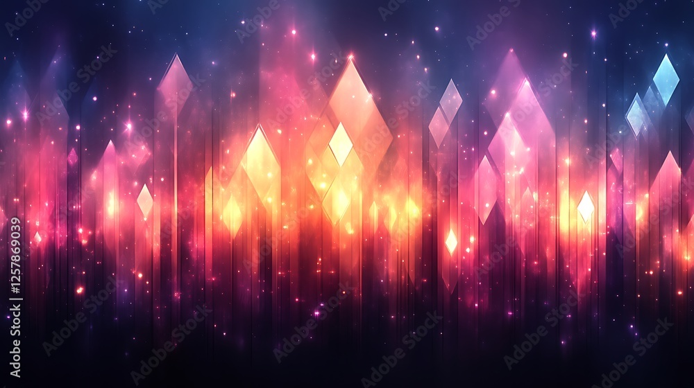 Fototapeta premium Abstract Glowing Crystal Cityscape Night Scene