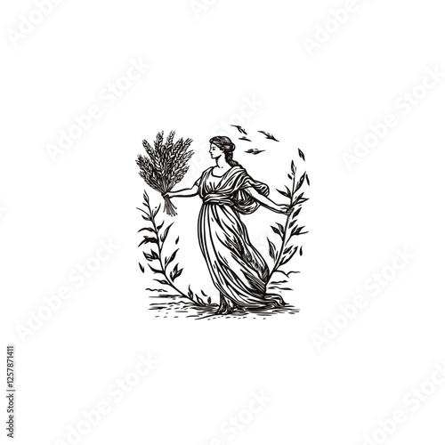 Demeter ancient greek mythology Goddess of the harvest design vector template logo t-shirt illustration