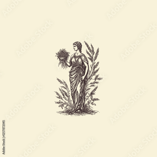 Demeter ancient greek mythology Goddess of the harvest design vector template logo t-shirt illustration