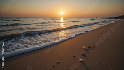 Wallpaper Mural Sunset Beach with Gentle Waves and Golden Sky Torontodigital.ca