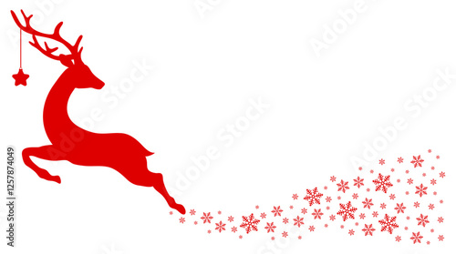 Rotes Springendes Rentier Mit Stern Schaut Zurück Schneeflocken